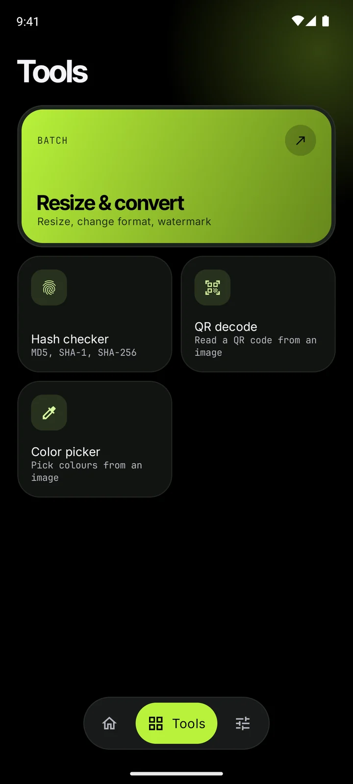 The Tools screen